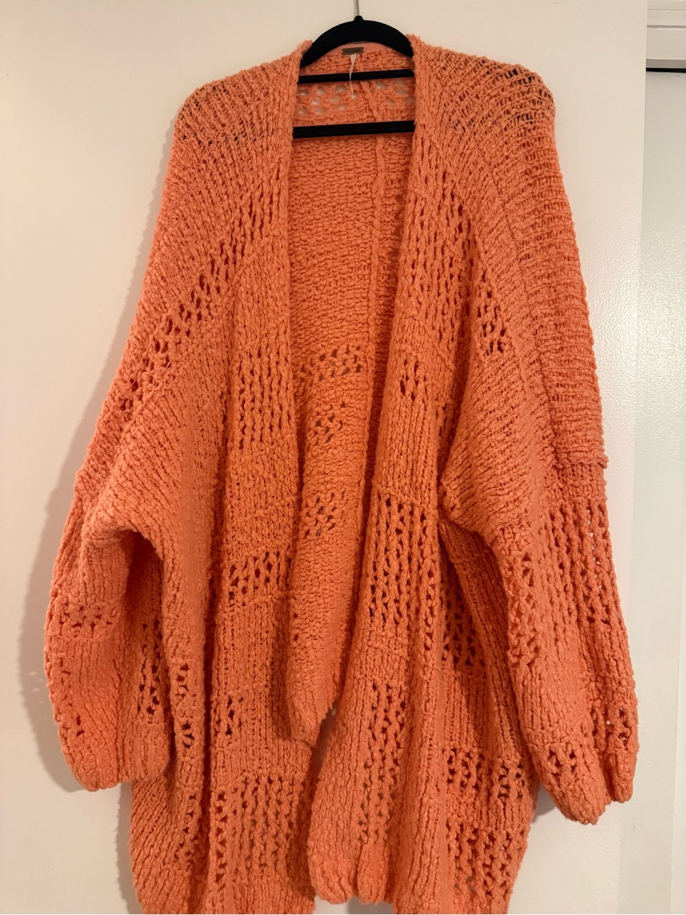 FREE PEOPLE Oversized Open-Front Orange Knit Sweater Cardigan
